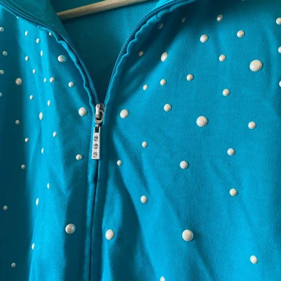 Quacker‎ Factory XL Turquoise Embellished Full Zip Sweatshirt Jacket - Picture 3 of 8